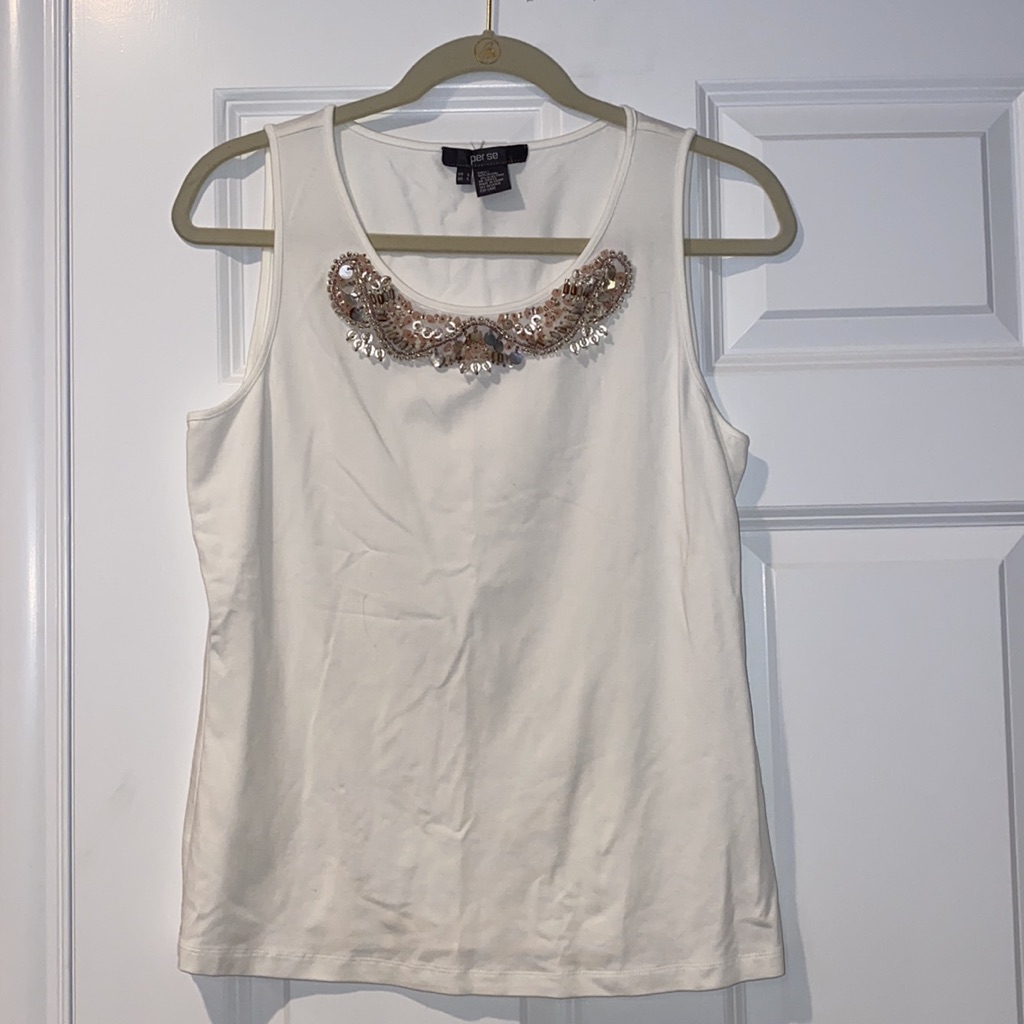 Per Se White Embellished Tank